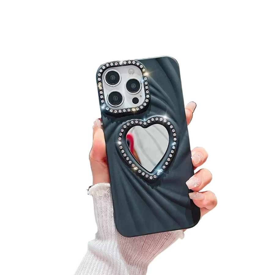 Glitzernde iPhone Handyhülle mit Herz-Make-up-Spiegel Design für Apple iPhone 17, 16, 15, 14, 13, 12, 11 Pro Max in Weiß - Bild 3