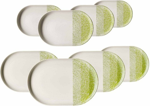 Ritzenhoff & Breker Trio Servierplatten-Set 8-teilig aus Keramik in Grün, oval und gestreift - Bild 1