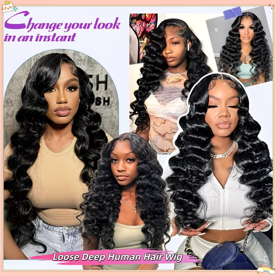 FIUMER Deep Wave Lace Front Perücke, Echthaar, Brasilianische Locken, Unisex - Bild 6