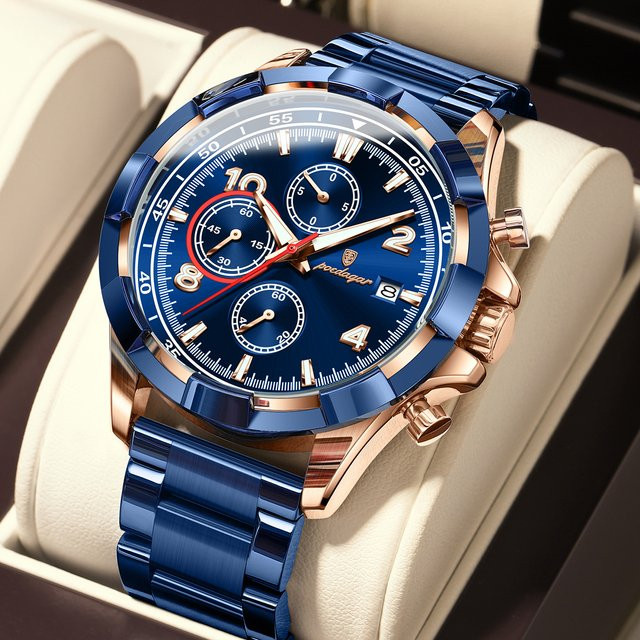 POEDAGAR Chronograph, Quarz, Edelstahl, Schwarz, Herren - Bild 1