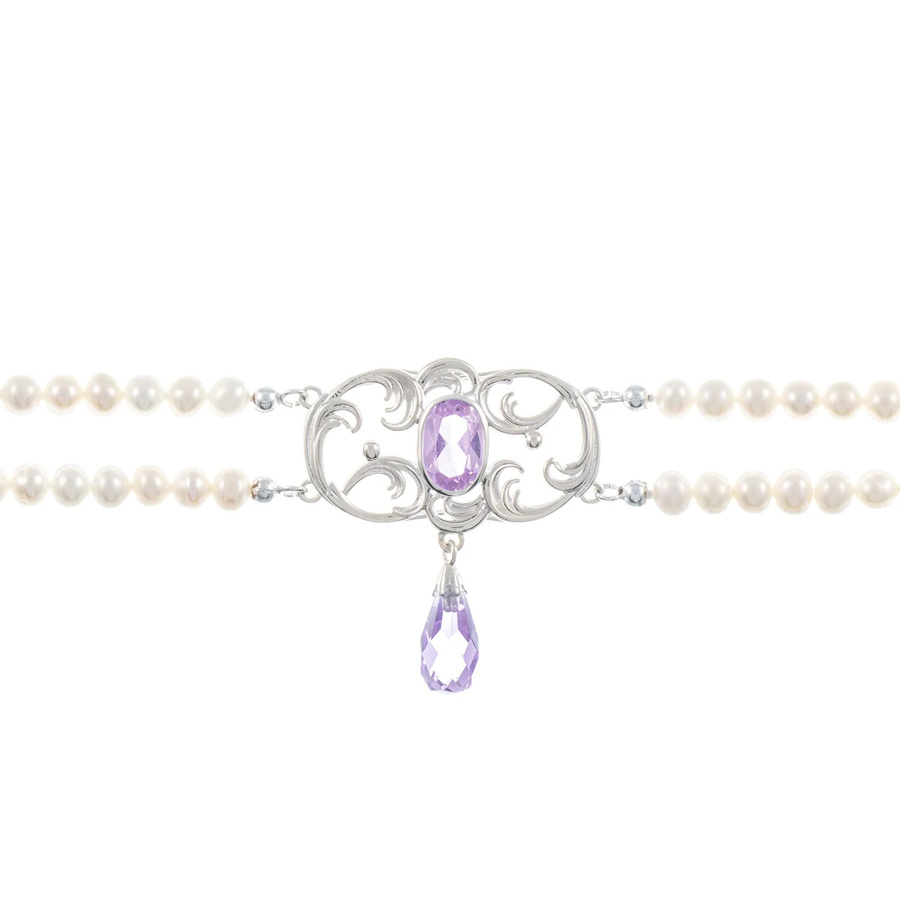 Collier Choker 925 Silber, Zirkonia, flieder, Perle, Damen - Bild 1