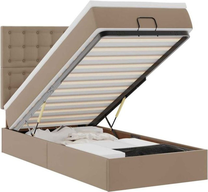 vidaxl Ottoman Polsterbett mit Matratze in Braun, B/T/H: 90 x 200 x 128 cm, Kunstleder und Metall - Bild 1