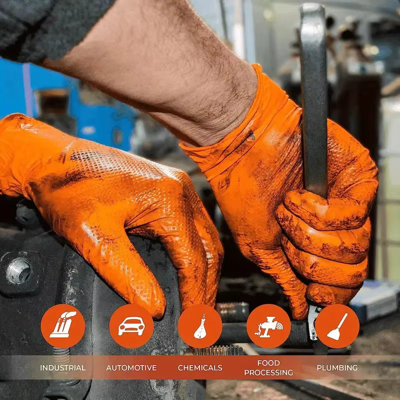 INMAICH Nitrilhandschuhe in Orange, 8 Mil dicke Einweghandschuhe mit Rautenstruktur, latexfrei und robust für Industrie, Tattoo und Mechaniker - Bild 2