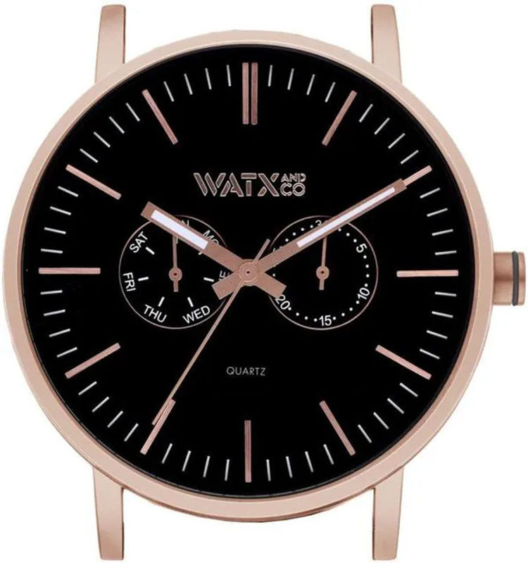 Watxandco Unisex Analog Armbanduhr mit Quarzwerk in Schwarz und Rosa, minimalistisches Design aus Metall und Glas - Bild 1