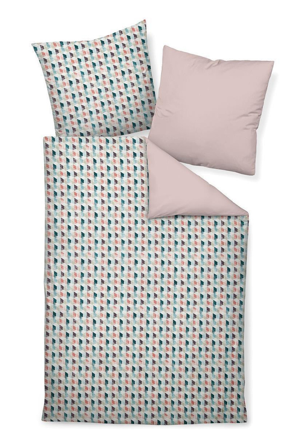 Janine Moments Mako-Satin Bettwäsche Wende Mosaik in Rosa und Blau, B/H: 155 x 220 cm mit Kissenbezug 80 x 80 cm - Bild 1