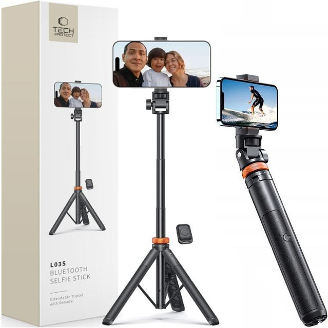 Tech-Protect L03S Bluetooth Selfie Stick Stativ Schwarz - Bild 1