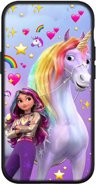 MINISO Handyhülle mit Cartoon Einhorn und Pferd für Samsung Galaxy A34 5G, Schwarz und Mehrfarbig - Bild 1
