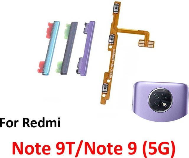 Xiaomi Redmi Note 9 5G 9T Ersatzteil-Set: Lautstärketasten, externe Seitentasten, interner Ein/Aus-Schalter und Power-Flexkabel in Schwarz und Multicolour - Bild 1