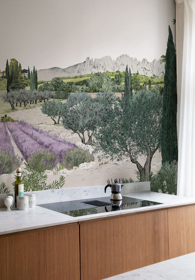 Isidore Leroy Mural Provence Été Wandtapete Panel B mit botanischem Sommer-Landschaftsmotiv in Mehrfarben - Bild 1