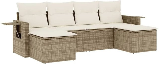 vidaXL 6-teilige Garten-Sofagarnitur aus Poly-Rattan in Beige mit Kissen und pulverbeschichtetem Stahlgestell - Bild 1