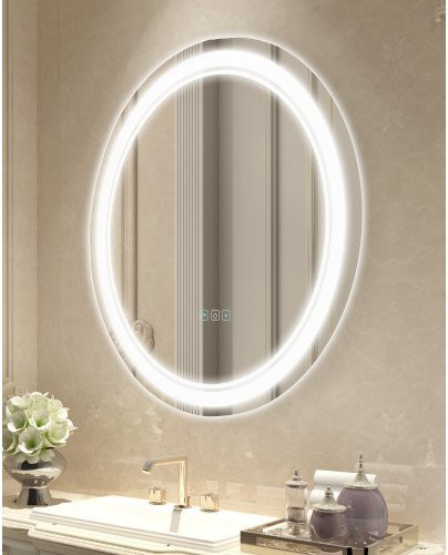 VEVOR LED Badezimmerspiegel rund mit Front- und Hintergrundbeleuchtung, beschlagfreier Memory-Spiegel, stufenlos dimmbar mit 3 Farbtemperaturen, Durchmesser: 60 cm - Bild 1