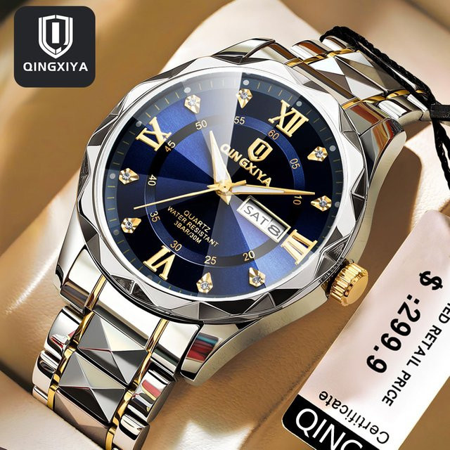 QINGXIYA Armbanduhr Quarz, Edelstahl, Blau, Herren - Bild 1