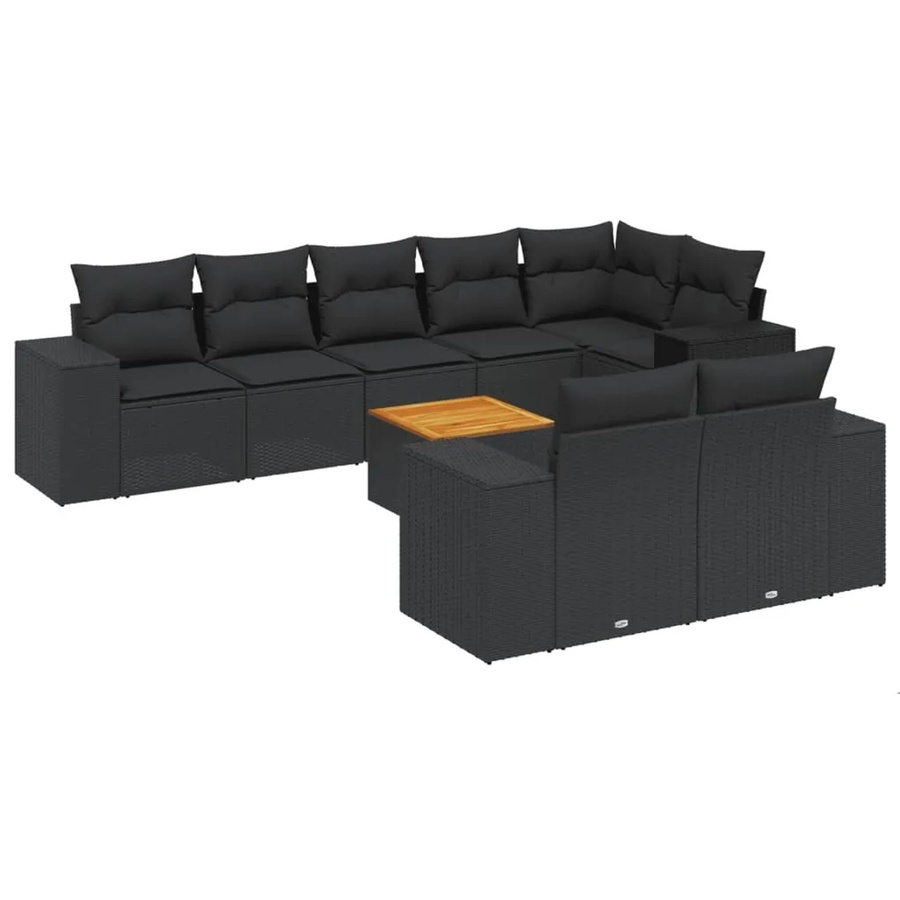 vidaXL 9-teilige Garten-Sofagarnitur mit Kissen aus Poly-Rattan und Akazienholz in Schwarz - Bild 2