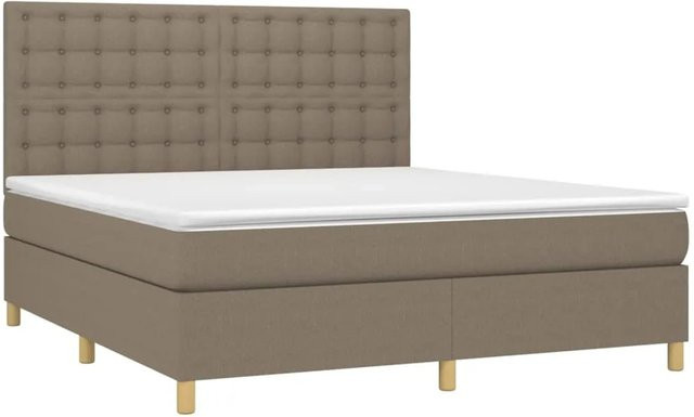 vidaXL Boxspringbett mit Matratze und LED-Beleuchtung in Taupe, Hybrid-Bett mit USB-Anschluss und Taschenfederkern, B/T/H: 180 x 200 x 128 cm - Bild 1