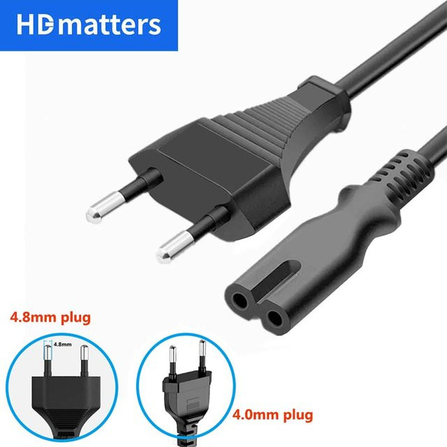 EU-Stromkabel Typ C7 Figur 8 AC-Netzkabel für PS4 PS5 HDTV Kamera und Drucker in Schwarz - Bild 1