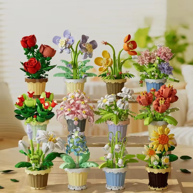 Mitty Mini Bricks Set Dekorative Pflanze im Blumentopf als Buntes Baustein-Puzzle aus Kunststoff - Bild 2