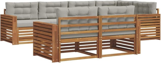 vidaXL Outdoor-Sofagarnitur aus Akazienholz in L-Form mit Kissen, 22-teiliges Set, Natur und Hellgrau - Bild 1