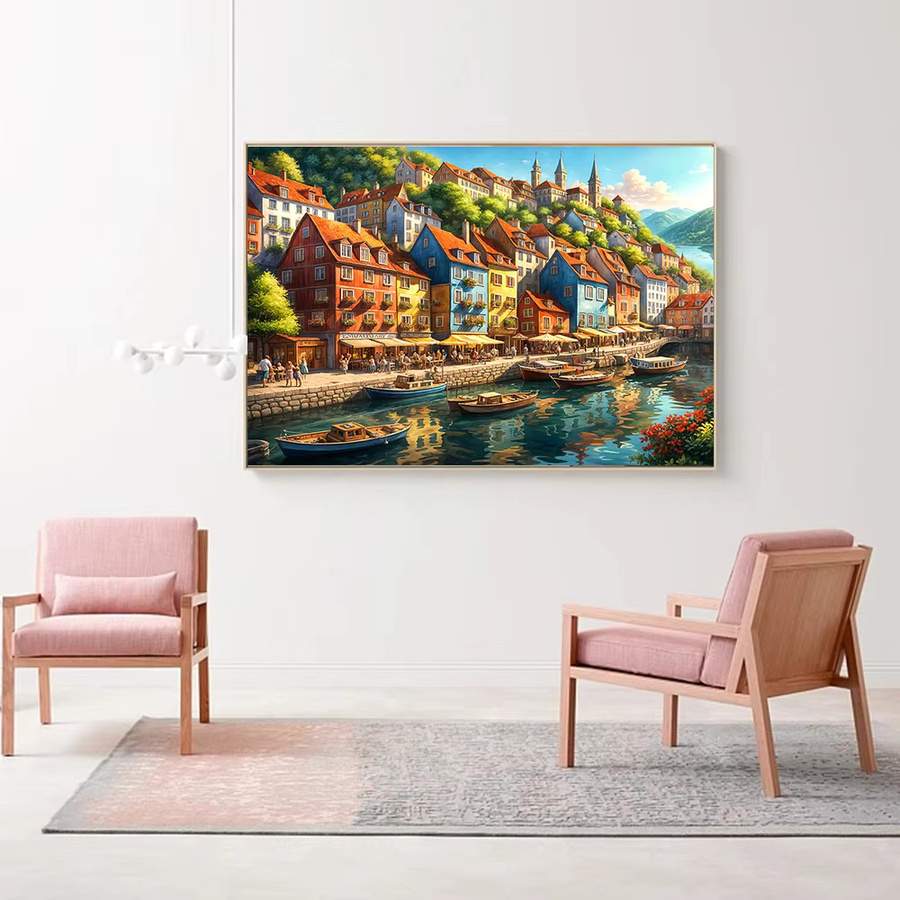 Huacan Diamant-Mosaik-Set Haus-Landschaft in Multicolour mit Rund- und Quadrat-Malerei, Breite: 30,0 cm, Höhe: 20,0 cm - Bild 2