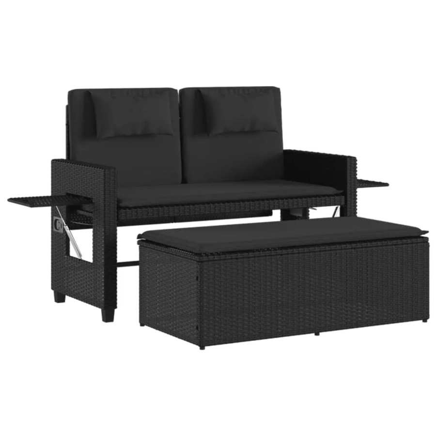 vidaXL Gartenbank aus Poly Rattan mit Kissen und Armlehnen in Schwarz, B/T/H: 122 x 58 x 83 cm - Bild 2