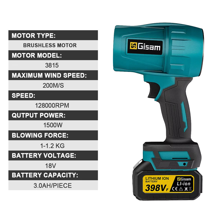 Gisam Bürstenloses Elektro-Turbogebläse Jetventilator als Hochleistungs-Blasgerät für Makita LXT 18V Akku zum Trocknen und Reinigen von Staub, Laub und Schnee - Bild 6