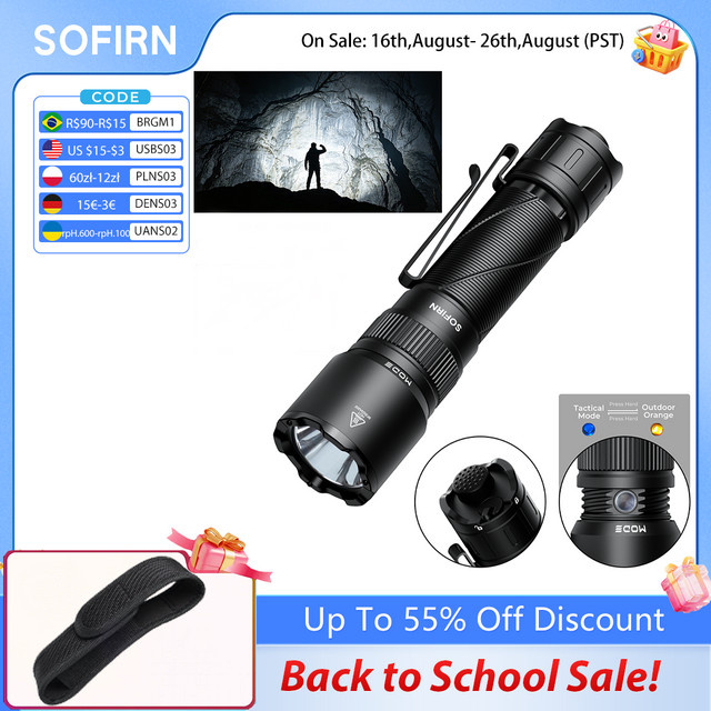 SOFIRN SK31 Taktische Taschenlampe mit 6800 Lumen, USB-C wiederaufladbar, Schwarz - Bild 1