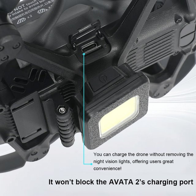 DJI AVATA 2 Nachtnavigationslicht mit 3-Modus-LED, 180 Grad einstellbar und integriertem Akku, Schwarz - Bild 1