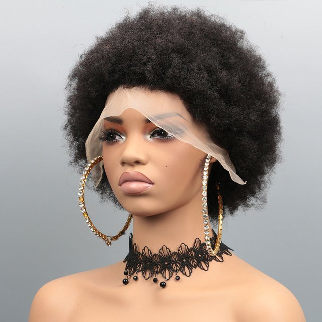 HALOQUEEN HAIR Afro Kinky Curly Lace Front Echthaarperücke, Damen, 180% Dichte, Pixie Cut - Bild 1