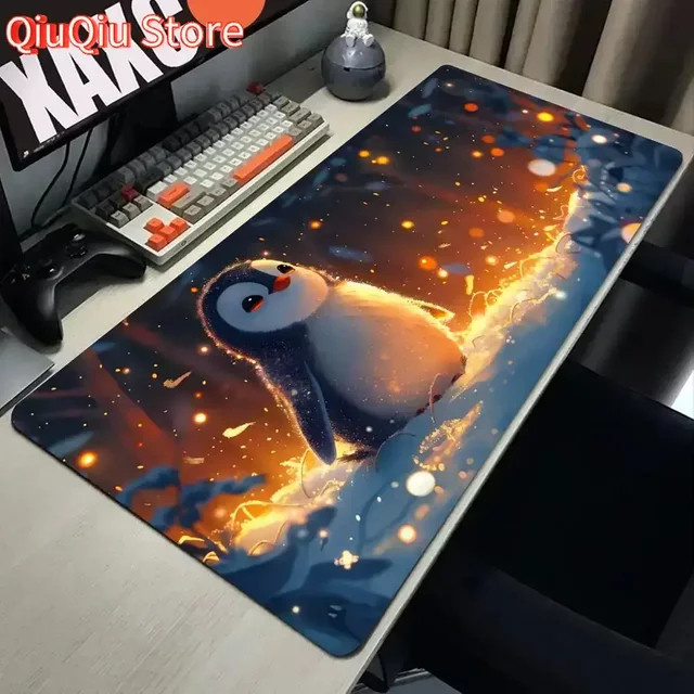 Potdemiel Schreibtischunterlage Kawaii Pinguin im Winterwunderland Design, XL Mauspad in Multicolour - Bild 1