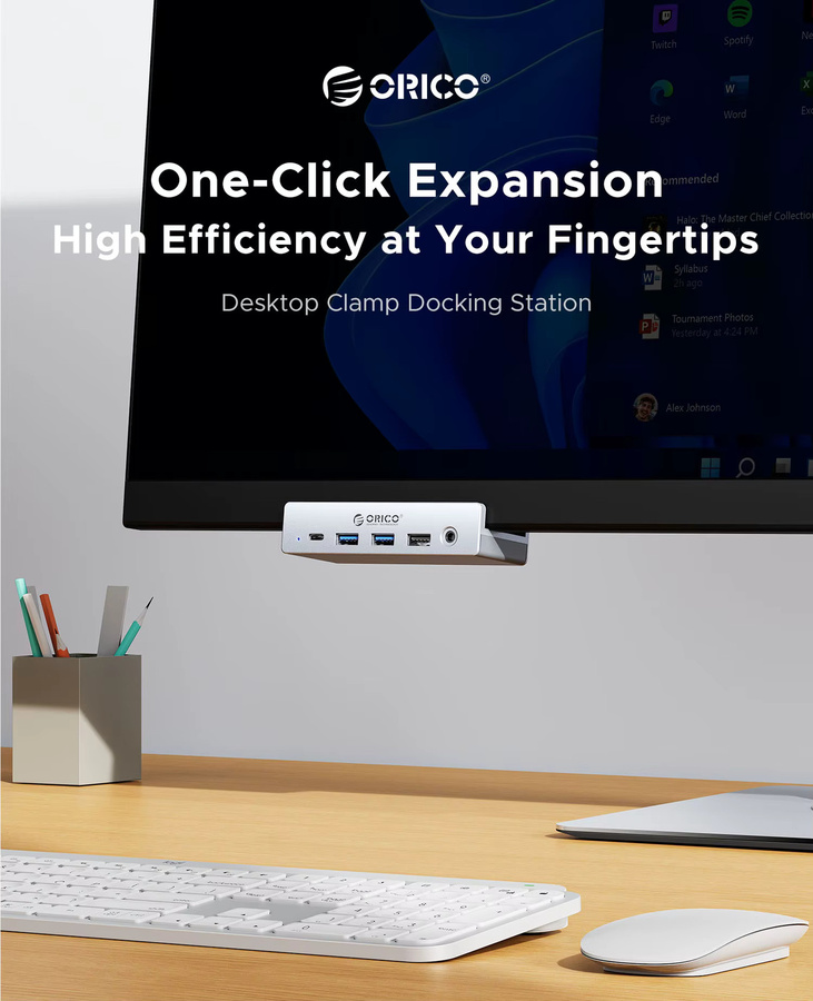 ORICO 8-in-1 USB-C Aluminium Clip-Hub in Silber mit 10Gbps Hochgeschwindigkeits-Datenübertragung und externer Stromversorgung für Mac und PC - Bild 3