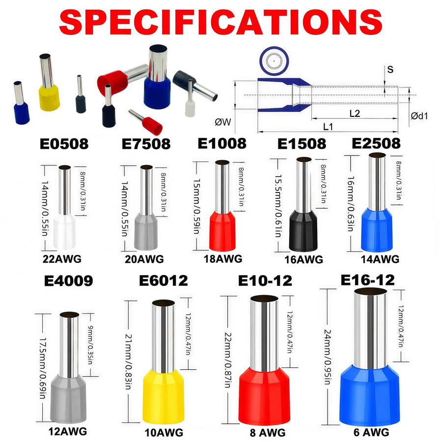 TEMINUO Drahtklemmen Set mit 9 Spezifikationen in verschiedenen Farben, Kabelschuhverbinder für 22-6AWG und 0,5-16 mm² - Bild 2