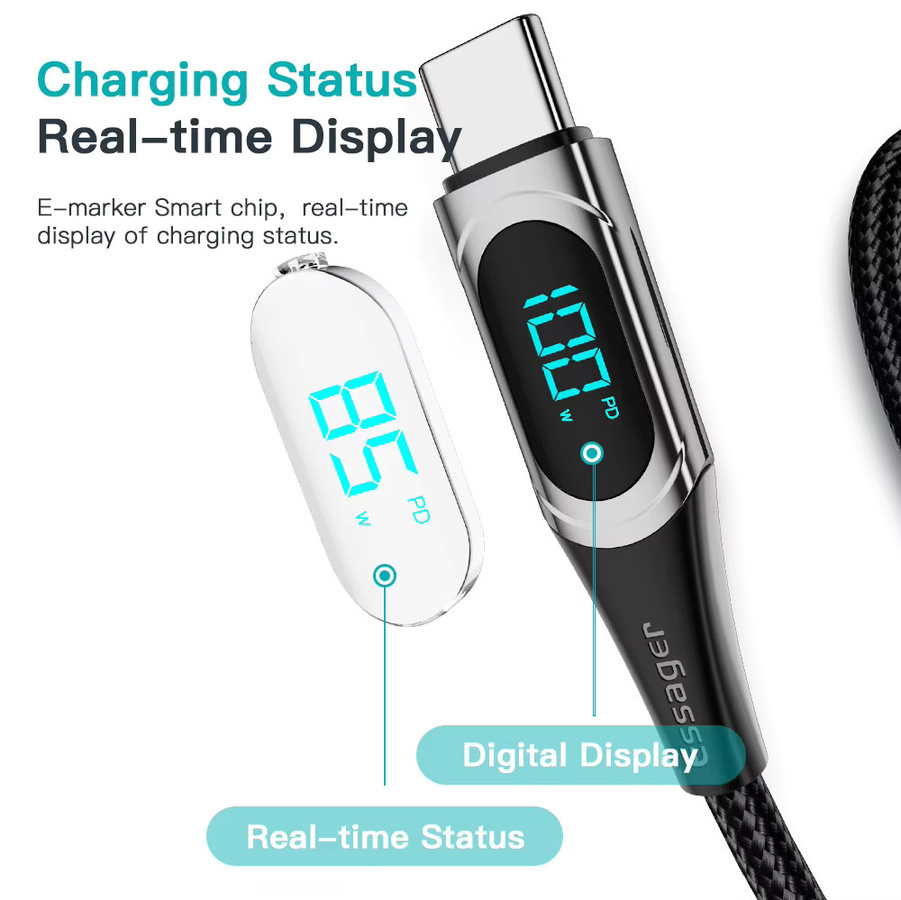 Essager USB Typ C auf USB C Kabel mit 100 W/5 A PD Schnellladung in Schwarz, Länge: 2 m - Bild 4