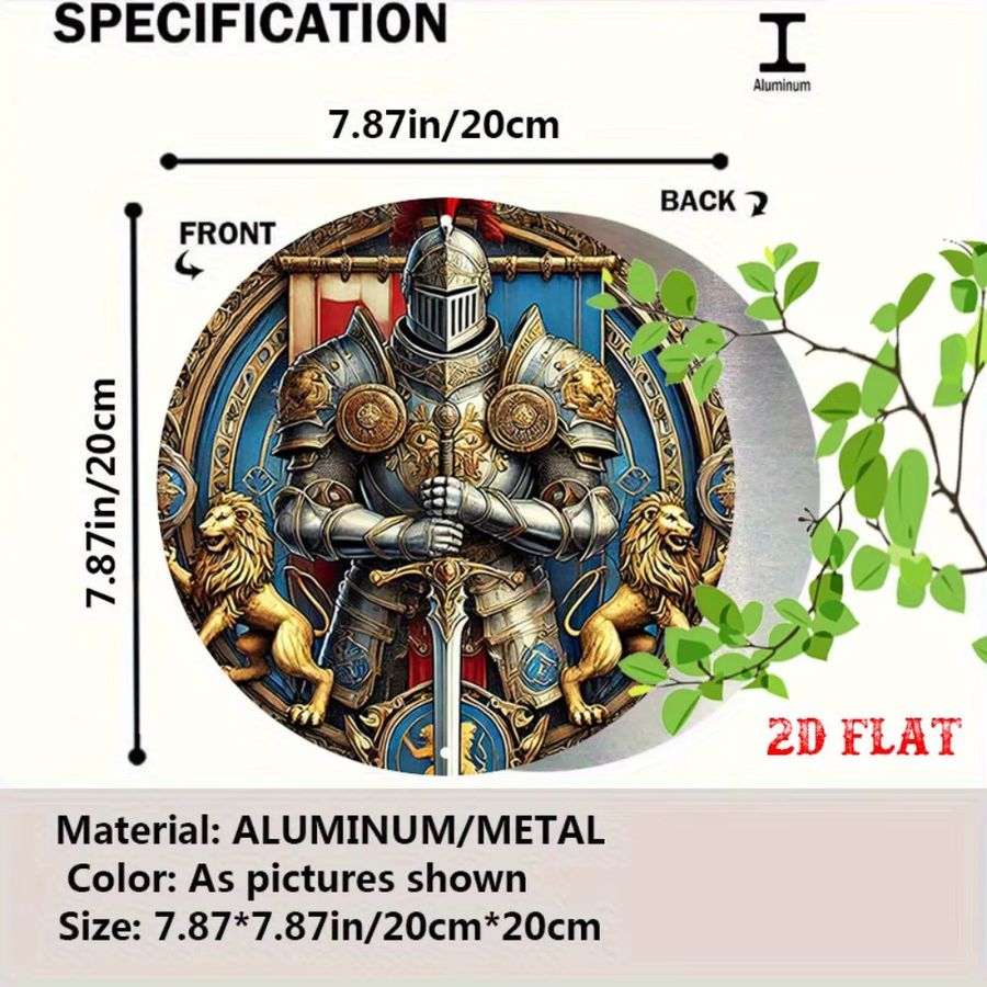 HELLOYOUNG Vintage Knightly Valor Metall-Wandkunst Aluminiumschild mit goldenen Löwen und blauem Schild, rahmenlos, B/H: 20 x 20 cm - Bild 2