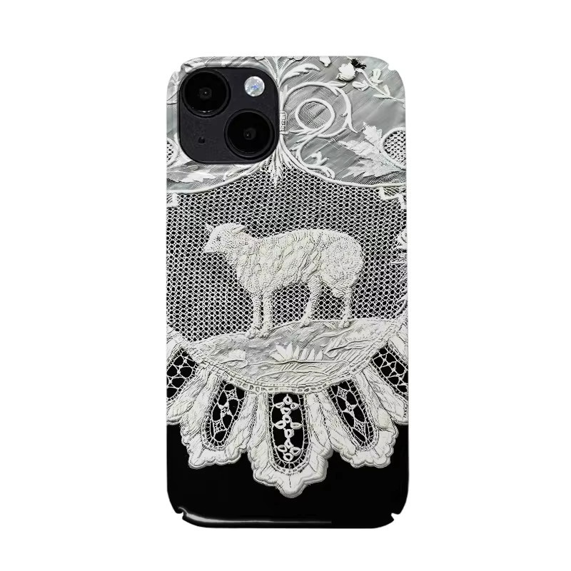Glänzende Retro-Lamm Handyhülle aus hartem PC für iPhone 11 bis iPhone 17 Pro Max in Schwarz-Weiß - Bild 2