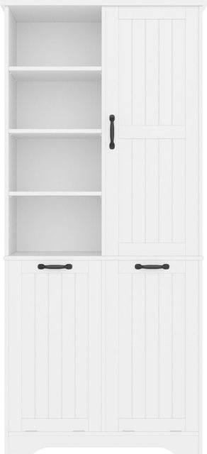 NK Space Badezimmerschrank Weiß mit doppeltem Wäschekorb und verstellbaren Regalen, B/T/H: 78 x 35 x 172,7 cm - Bild 1