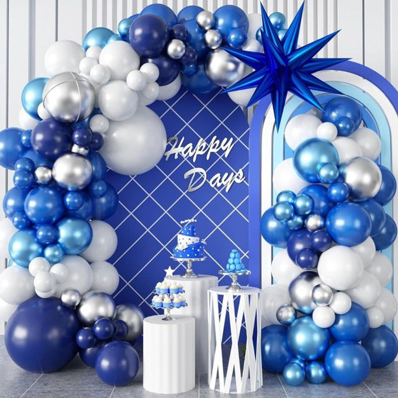 94-teiliges Ballon-Set aus Aluminiumfolie in Blau und Weiß für deine Party-Dekoration bei Hochzeiten oder Abschlussfeiern - Bild 1