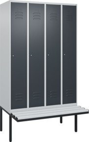 C+P Spind Classic PLUS Garderobenschrank mit Sitzbank, 4 Abteile, Lichtgrau, B/T/H: 212,0 x 120,0 x 81,5 cm - Bild 1