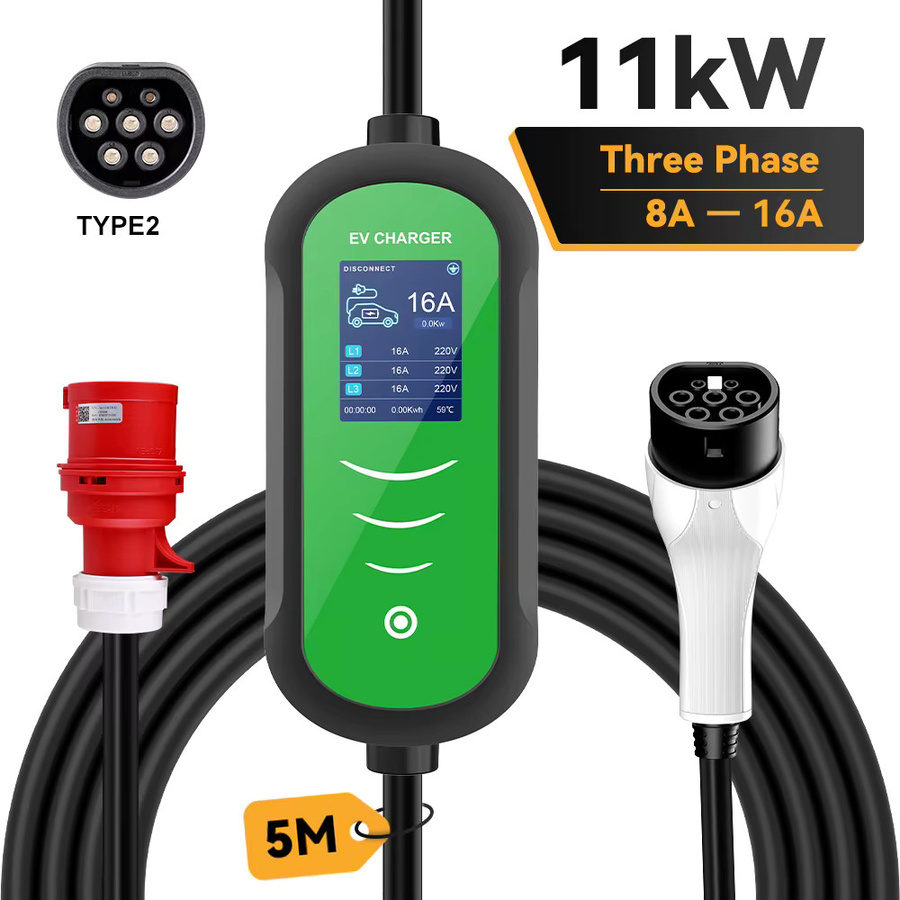 JDMEX Tragbares EV-Ladegerät Typ 2 mit 5m Kabel, 11kW, 16A, 3-Phasen, IEC62196-2 EVSE Ladebox mit einstellbarem Strom und CEE-Stecker - Bild 7