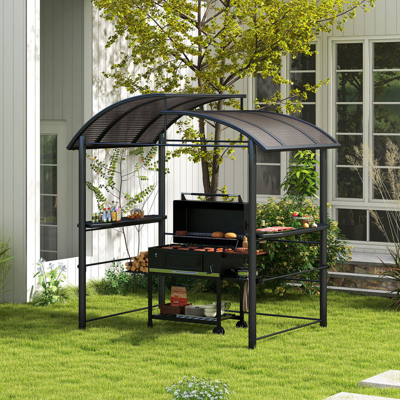 Outsunny Grillpavillon BBQ Pavillon mit Flammschutzdach und UV-Schutz aus Stahl in Dunkelgrau, B/T/H: 240 x 150 x 230 cm - Bild 2
