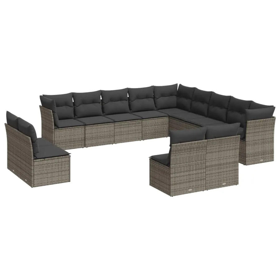 vidaXL 13-tlg. Garten-Sofagarnitur in U-Form aus grauem Poly-Rattan mit Kissen und Stauraum - Bild 2