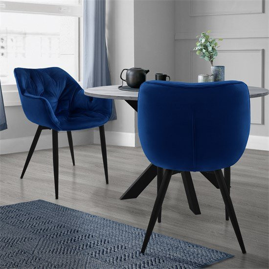 ML-Design Esszimmerstuhl 2er Set Dunkelblau mit Rauten-Steppung aus Samt und Armlehnen - Bild 1