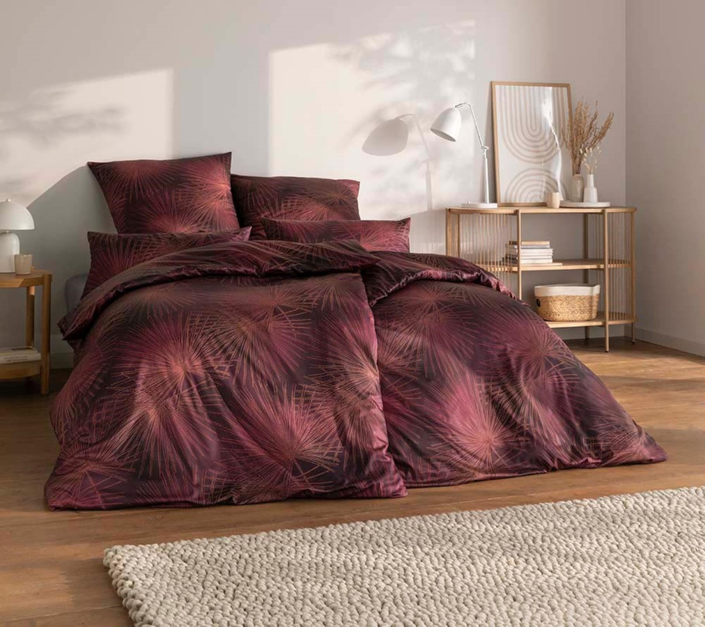 Estella Mako-Satin Bettwäsche Candela Beere Strahlen Aubergine mit Bettbezug und Kissenbezug, Farbe: Lila, B/H: 135 x 200 cm, Kissen: 80 x 80 cm - Bild 1