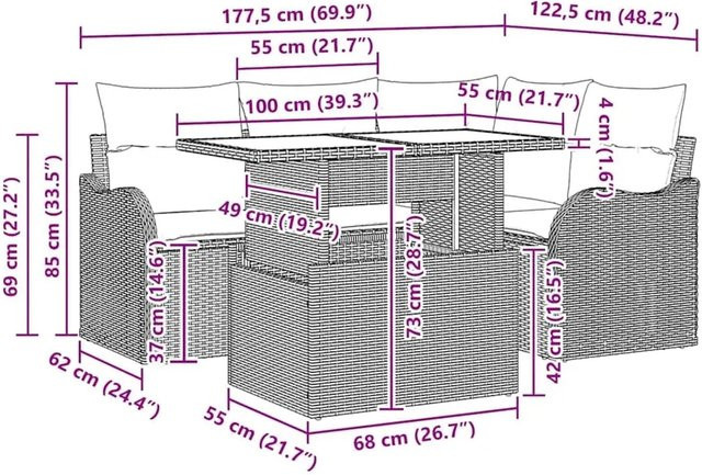 vidaXL Garten-Sofa-Set aus Poly-Rattan in Beige mit 5-teiligem Set inklusive Kissen und Tisch - Bild 1