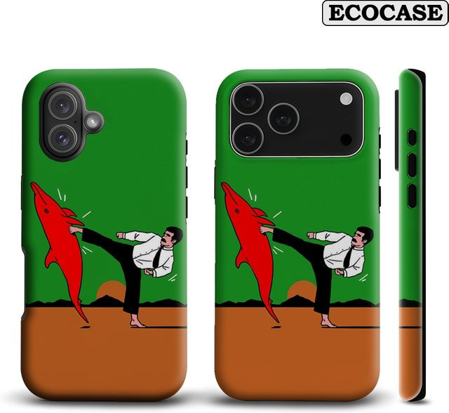 Potdemiel Handyhülle Surreal Karate Dolphin Kick für iPhone 17 16 15 14 13 12 Pro Max Plus mit doppelschichtiger Rückseite - Bild 1