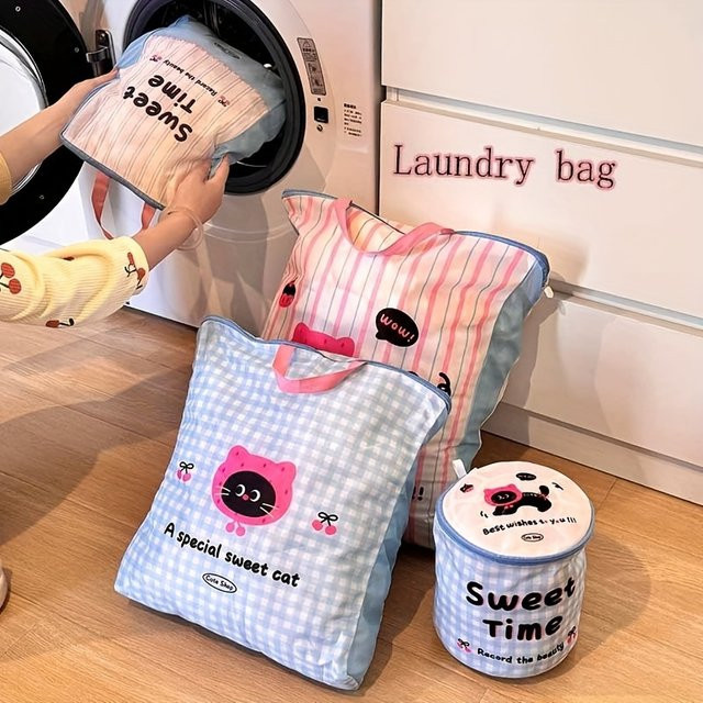 Wäschesack mit Katzen-Panda-Motiv aus Polyester in Multicolour mit Reißverschluss - Bild 1