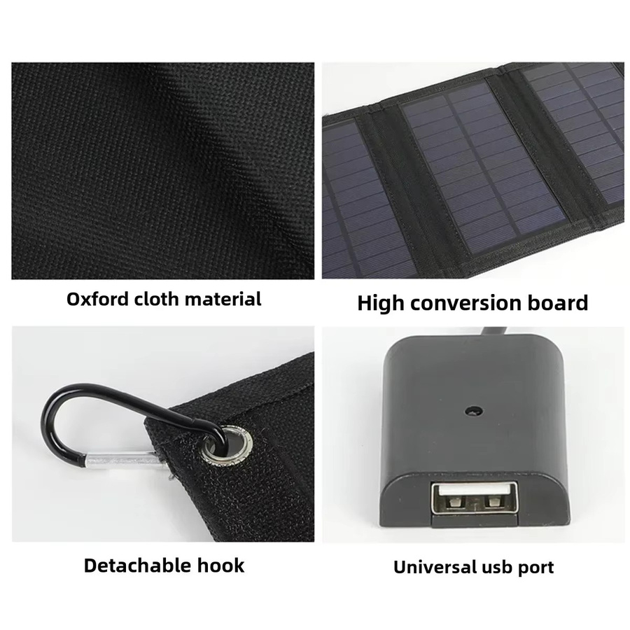 EESBAO Faltbares Solarpanel USB-Solarladegerät mit USB-A Anschluss, Wasserdicht, Schwarz, 12W/20W für Outdoor, Camping und Wandern - Bild 4