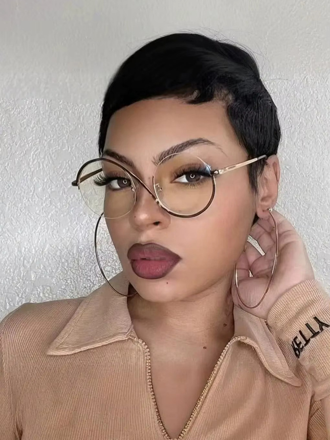 Glazzy S-Brille, Halbrand, Rund, Metall, Gold, Damen, Blaulichtfilter - Bild 2