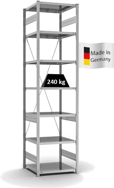 PROREGAL Fachbodenregal Stecksystem T-Profil Medium-Duty Grundregal, Farbe: Silber, H x B x T: 300 x 75 x 60 cm, 7 Ebenen, Fachlast 240 kg, verzinkt - Bild 1