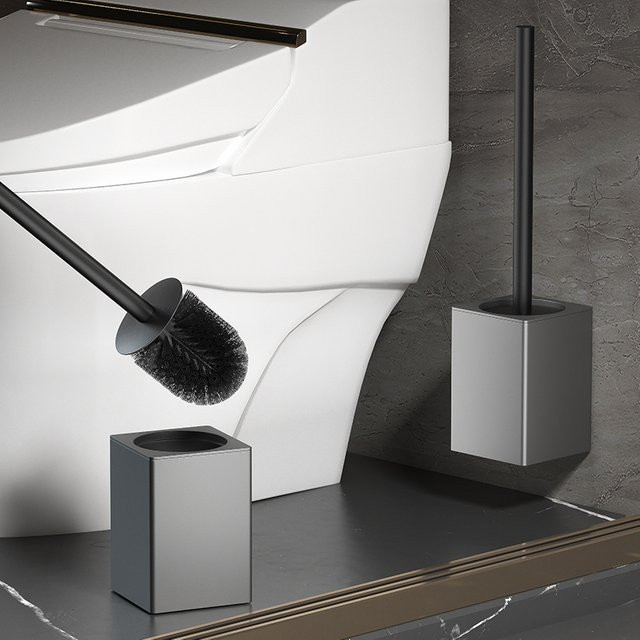 FALANGSHI WC-Bürstenhalter aus Aluminium zur Wandmontage ohne Bohren in Schwarz oder Grau, Modell WB8712 - Bild 1