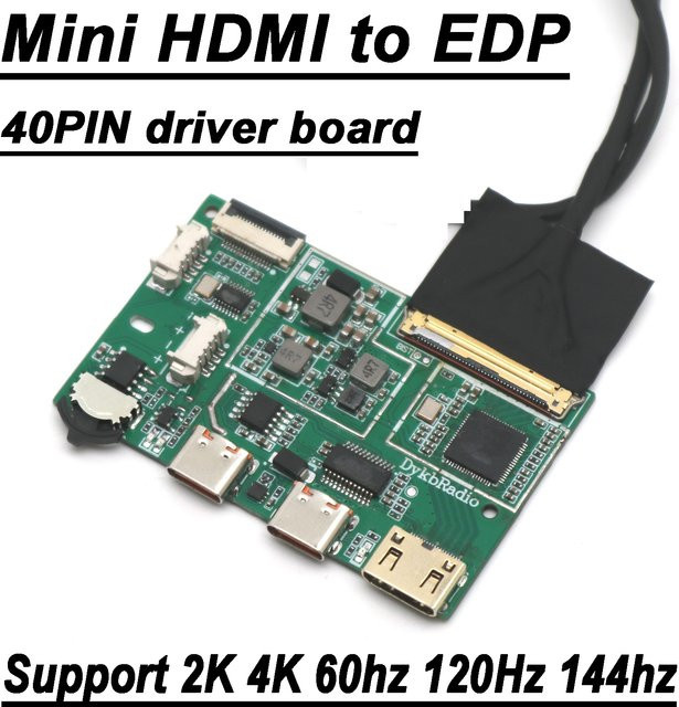 DykbRadio HDMI zu EDP Treiberplatine 40PIN für LCD Display Bildschirme, unterstützt 2K/4K Auflösung mit 60Hz, 120Hz und 144Hz, Farbe: Grün - Bild 1