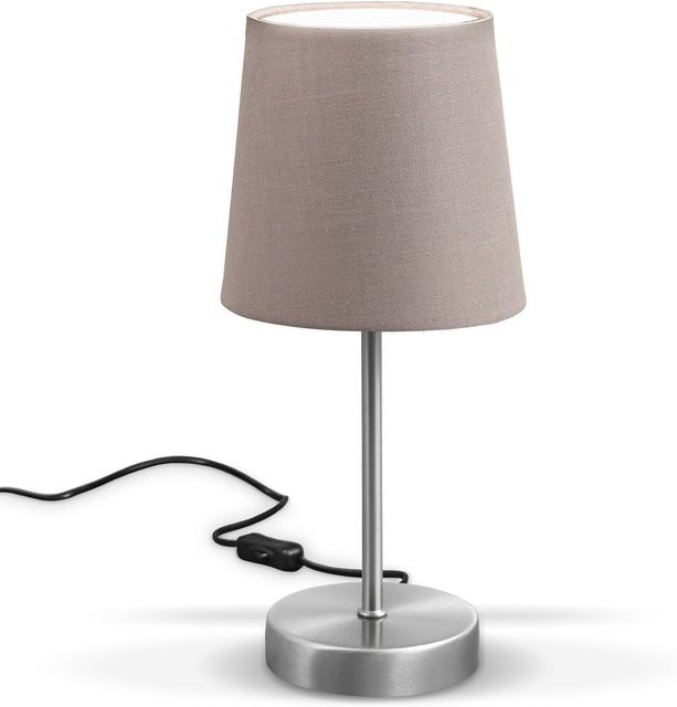 B.K.Licht Tischleuchte aus Stoff und Metall in Taupe und Silber mit E14 Fassung - Bild 1